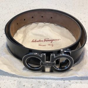 Salvatore Ferragamo Adj Nero Shiny Belt Size 32